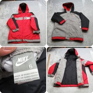 Vintage Nike Jacket Youth 6 Full Zip Red Black Reversible Hooded Full Zip Puffer